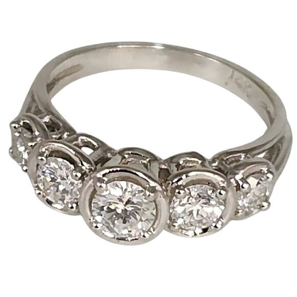 Unbranded Jewelry - 14k White Gold Diamond Five Stone Ring Size 6